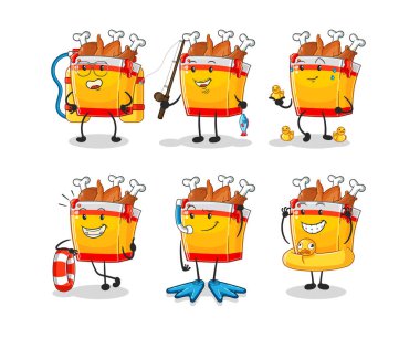 the fried chicken water activity group. cartoon mascot vecto