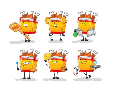the fried chicken profession set character. cartoon mascot vecto