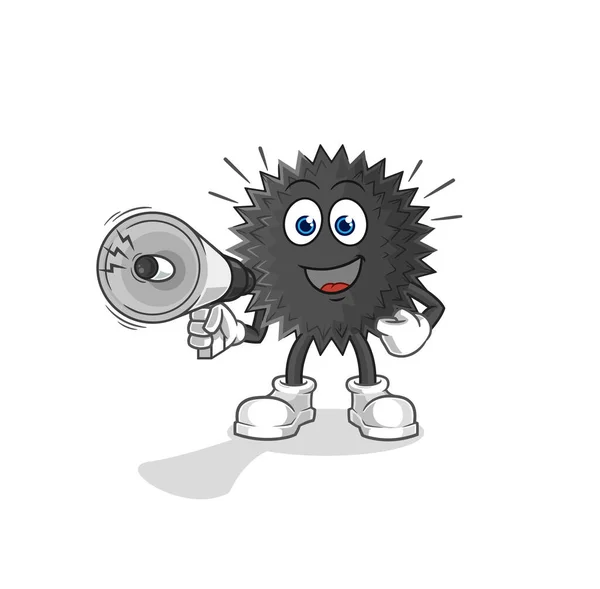 Sea Urchin Holding Hand Loudspeakers Vector Cartoon Characte — Stock Vector