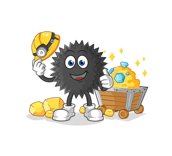 Sea Urchin Miner Gold Character Cartoon Mascot Vecto — Stok Vektör