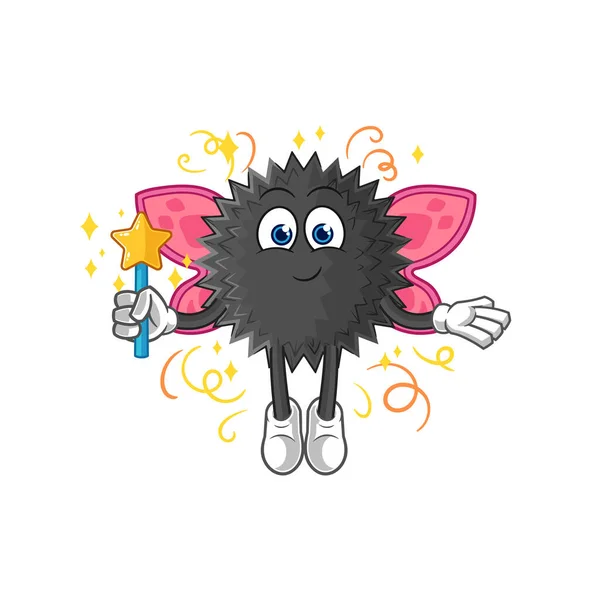 Sea Urchin Fairy Wings Stick Cartoon Mascot Vecto — Wektor stockowy