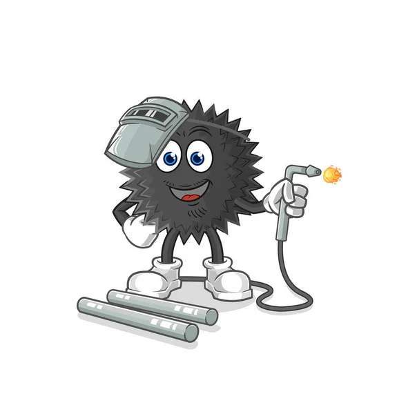Sea Urchin Welder Mascot Cartoon Vecto — Stock Vector
