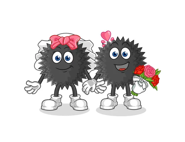Sea Urchin Wedding Cartoon Cartoon Mascot Vecto — ストックベクタ