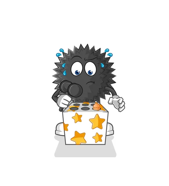 Sea Urchin Play Whack Mole Mascot Cartoon Vecto — Stock Vector