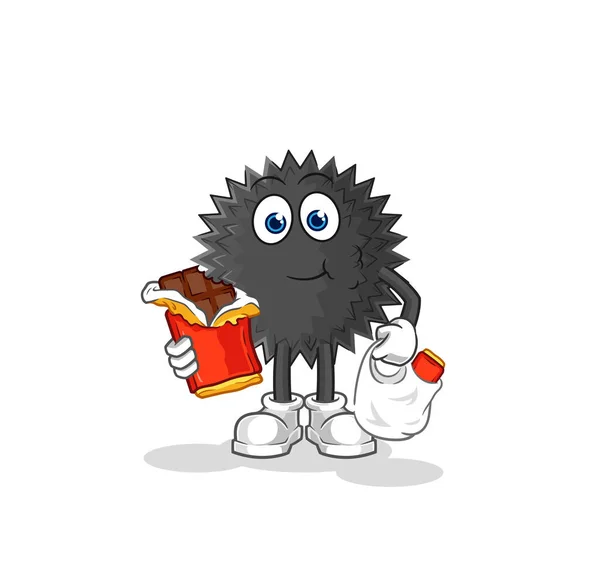 Sea Urchin Eat Chocolate Mascot Cartoon Vecto — Stock Vector