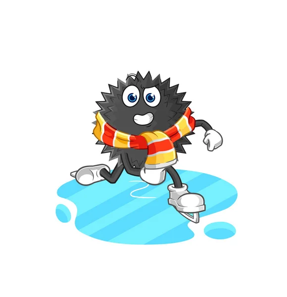 Sea Urchin Ice Skiing Cartoon Character Mascot Vecto — Vettoriale Stock