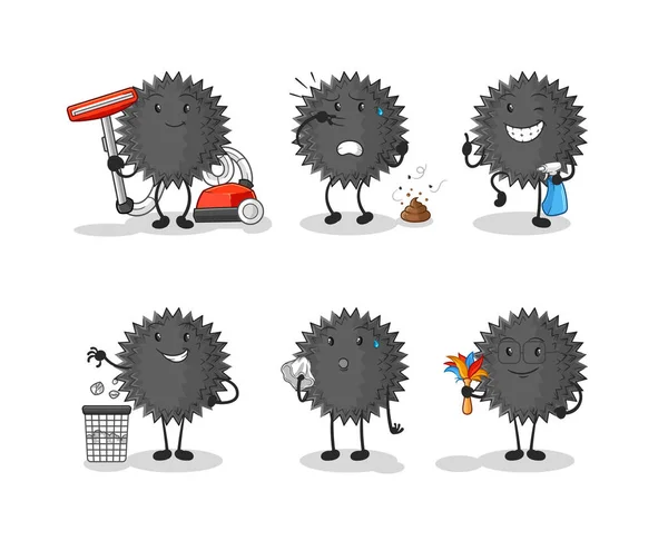 Sea Urchin Cleaning Group Character Cartoon Mascot Vecto — ストックベクタ