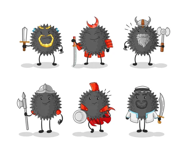 Sea Urchin Warrior Group Character Cartoon Mascot Vecto — Stock Vector