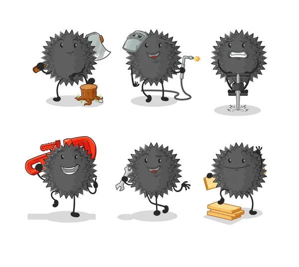 Sea Urchin Worker Set Character Cartoon Mascot Vecto — Stock Vector