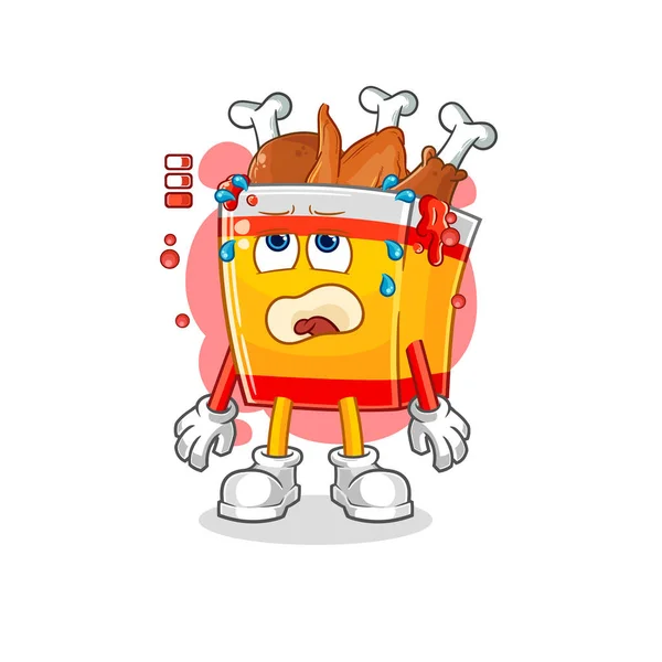 Mascota Batería Baja Pollo Frito Dibujos Animados Vecto — Vector de stock