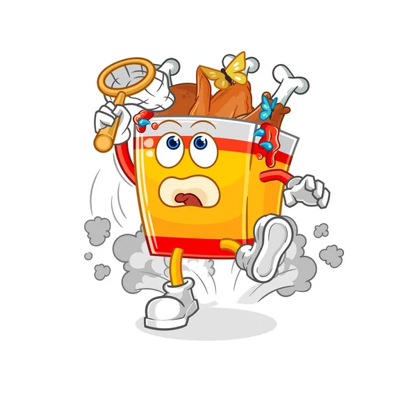 the fried chicken catch butterfly illustration. character vecto