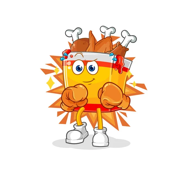 Personaje Del Boxeador Pollo Frito Mascota Dibujos Animados Vecto — Vector de stock