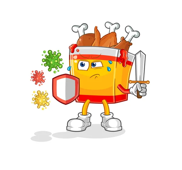 Fried Chicken Viruses Cartoon Cartoon Mascot Vecto — Stockvektor