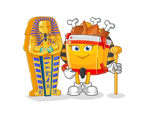 Fried Chicken Ancient Egypt Cartoon Cartoon Mascot Vecto — Stockový vektor