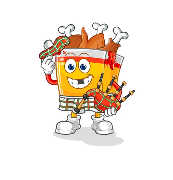 Fried Chicken Scottish Bagpipes Vector Cartoon Characte — Stockový vektor