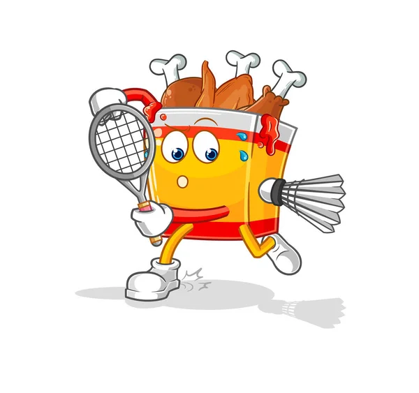 Fried Chicken Playing Badminton Illustration Character Vecto — Stock Vector