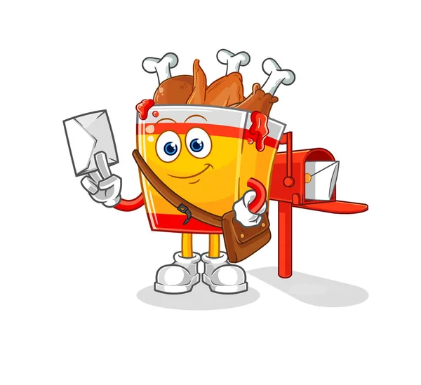 Fried Chicken Postman Vector Cartoon Characte — Stock Vector