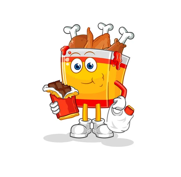 Fried Chicken Eat Chocolate Mascot Cartoon Vecto — Stock Vector