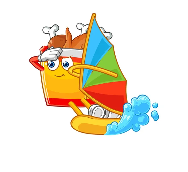 Fried Chicken Windsurfing Character Mascot Vecto — 스톡 벡터