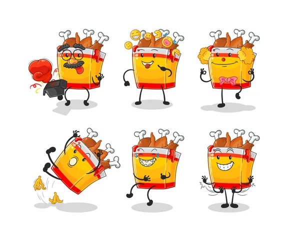Fried Chicken Comedy Set Character Cartoon Mascot Vecto — Stock Vector