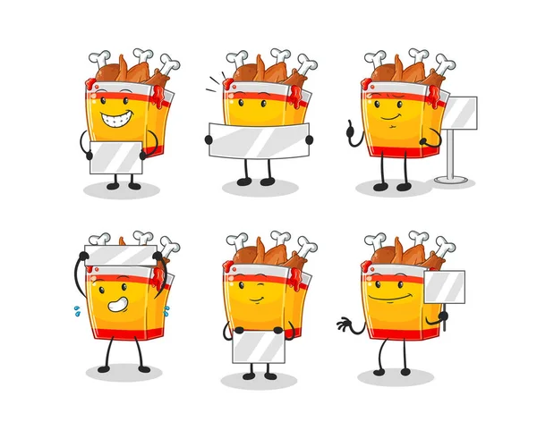 Fried Chicken Holding Board Group Character Mascot Vecto — Stock Vector