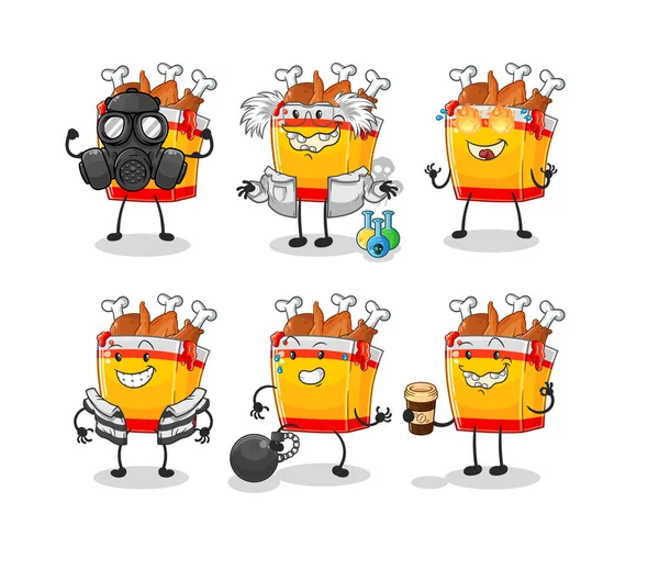 Fried Chicken Villain Group Character Cartoon Mascot Vecto — Vettoriale Stock
