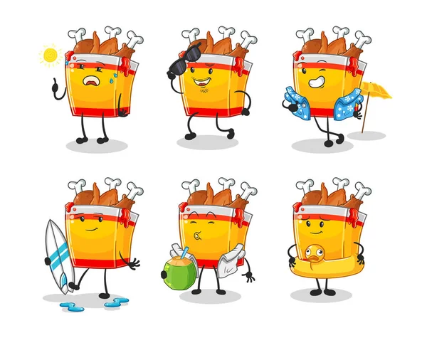 Fried Chicken Holiday Character Cartoon Mascot Vecto — Stock Vector