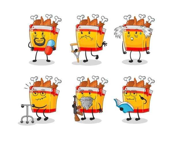 Fried Chicken Elderly Character Cartoon Mascot Vecto — Stock Vector