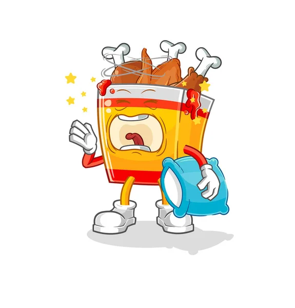 Fried Chicken Yawn Character Cartoon Mascot Vecto — Stock Vector