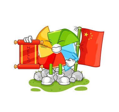 the paper windmill with a flower pot. character vecto