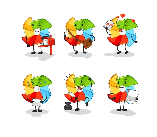 Paper Windmill Cowboy Group Character Cartoon Mascot Vecto — Vetor de Stock