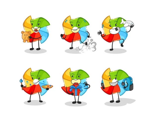 Paper Windmill Adventure Group Character Cartoon Mascot Vecto — ストックベクタ