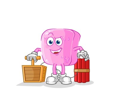 the nail holding dynamite detonator. cartoon mascot vecto