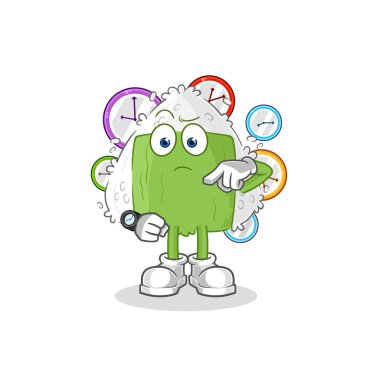 the onigiri with wristwatch cartoon. cartoon mascot vecto