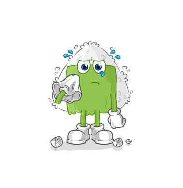 the onigiri cry with a tissue. cartoon mascot vecto