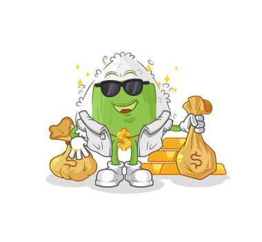the onigiri rich character. cartoon mascot vecto
