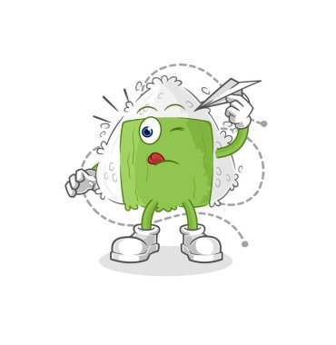 the onigiri with paper plane character. cartoon mascot vecto