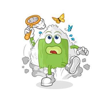 the onigiri catch butterfly illustration. character vecto