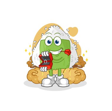 the onigiri propose with ring. cartoon mascot vecto