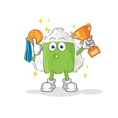 the onigiri winner with trophie. cartoon characte