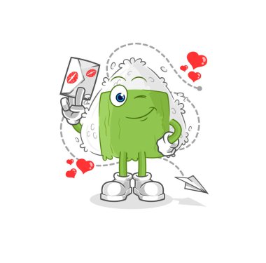 the onigiri hold love letter illustration. character vecto