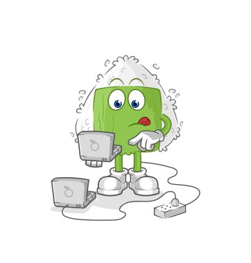the onigiri with laptop mascot. cartoon vecto