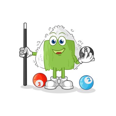 the onigiri plays billiard character. cartoon mascot vecto