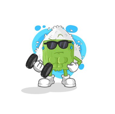 the onigiri lifting dumbbell vector. cartoon characte