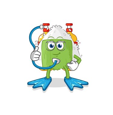 the onigiri diver cartoon. cartoon mascot vecto