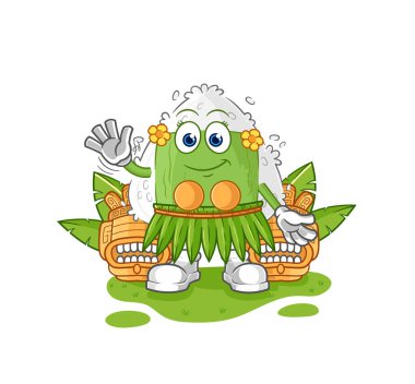 the onigiri hawaiian waving character. cartoon mascot vecto