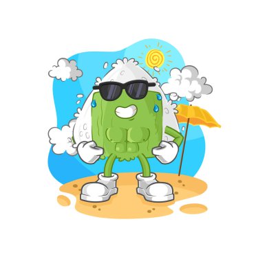 the onigiri sunbathing in summer. character vecto