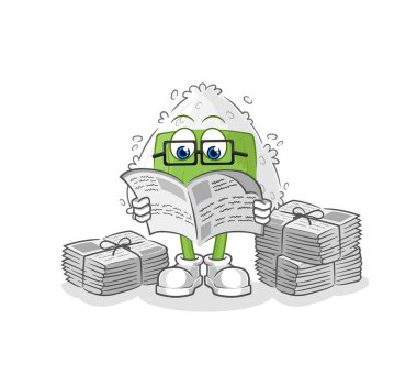 the onigiri read newspaper cartoon. character vecto