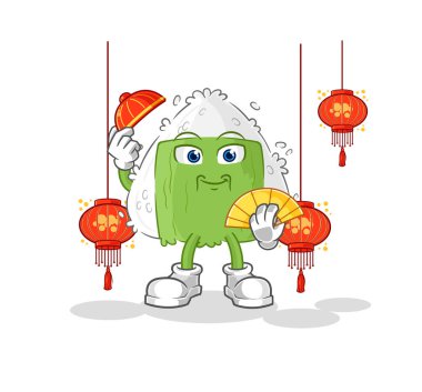 the onigiri Chinese with lanterns illustration. character vecto