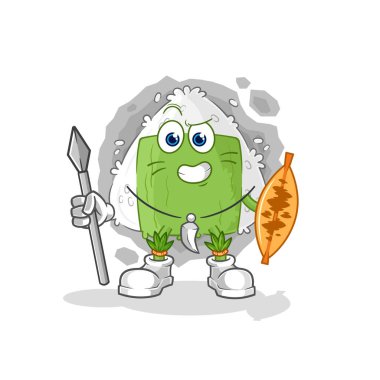 the onigiri african tribal fighter mascot. cartoon vecto